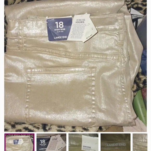 LANDS' END HIGH RISE SLIM LEG FOILED METALLIC GOLD JEANS - Picture 1 of 4